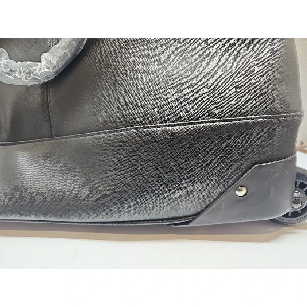 JM New York Black Leather Rolling Duffle Bag St Tropez Luggage 22
